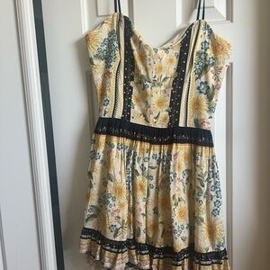 Agua Bendita Floral Dress with Blue and Yellow Accents
